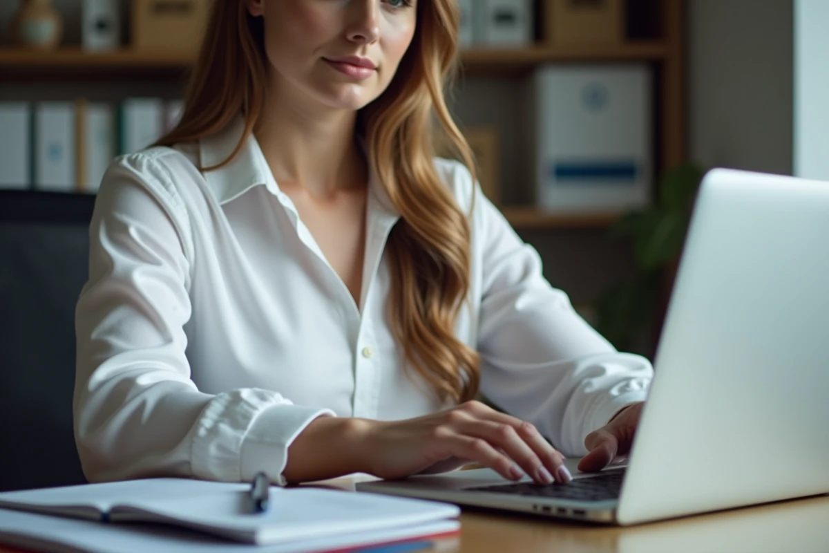 Femme consultant son espace bancaire en ligne sur ordinateur pour bloquer sa carte temporairement