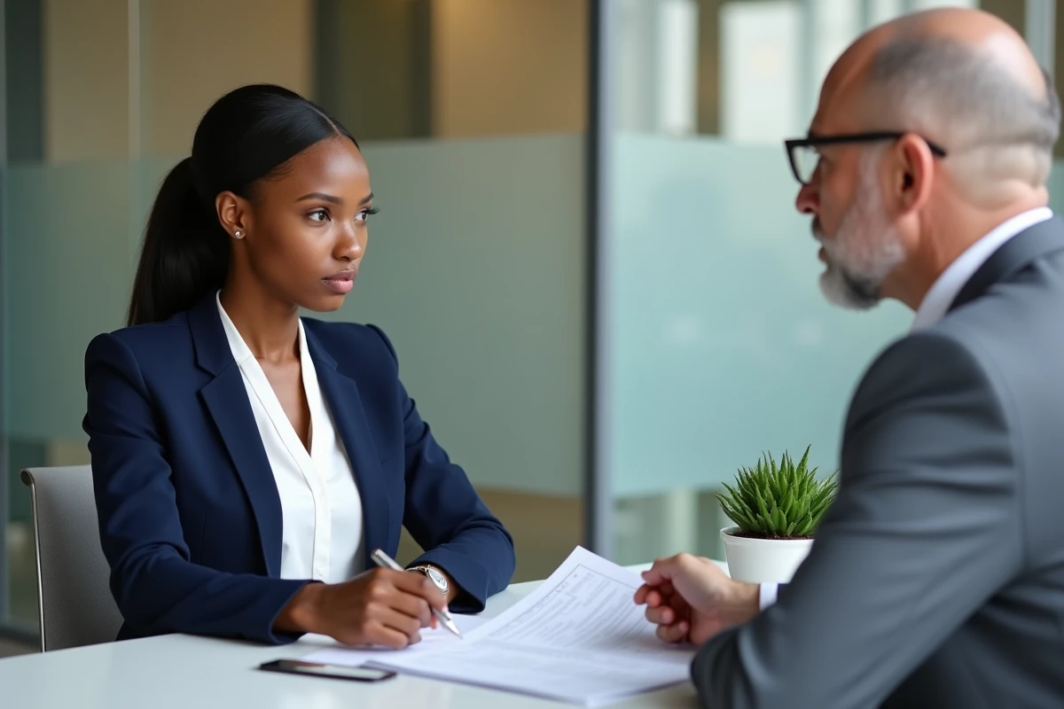 Femme en réunion avec un conseiller financier pour déclarer des transferts d'argent internationaux légalement