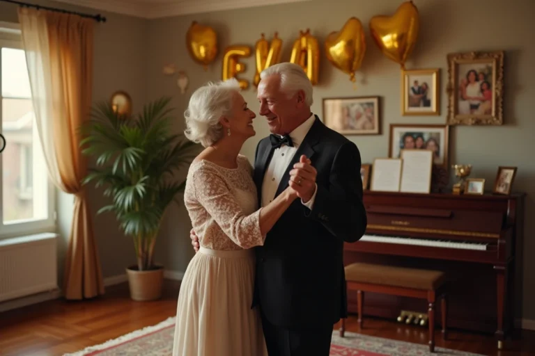 Couple d elderly dansant lors d un anniversaire