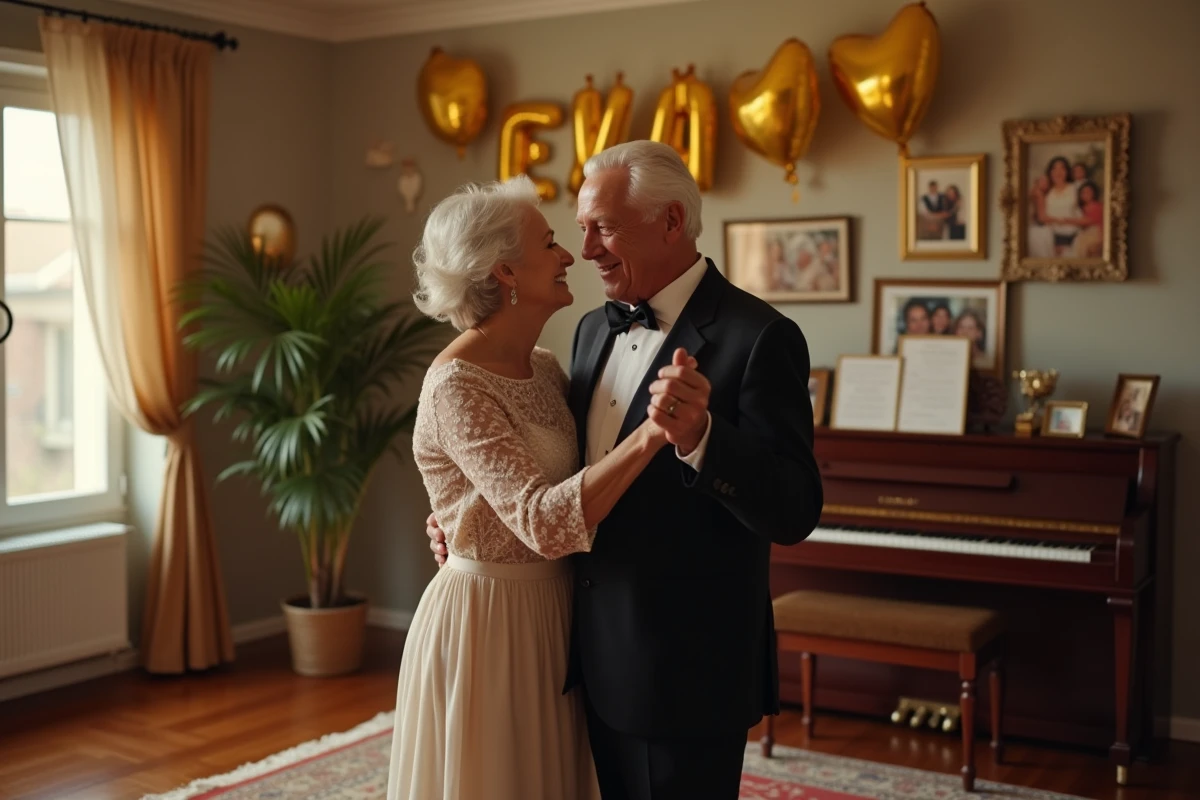 Couple d elderly dansant lors d un anniversaire