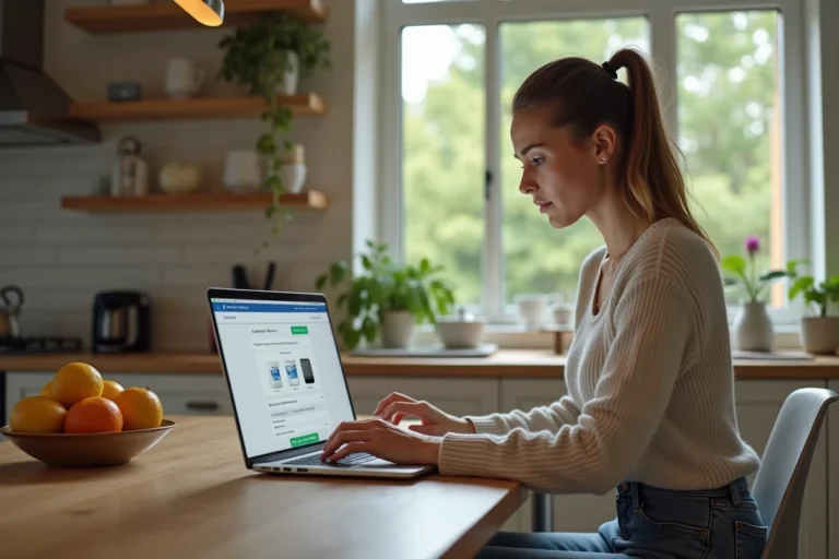 Femme utilisant un ordinateur pour faire ses courses en ligne