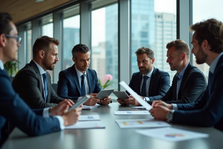Groupe de professionnels en réunion d'affaires dans un bureau moderne
