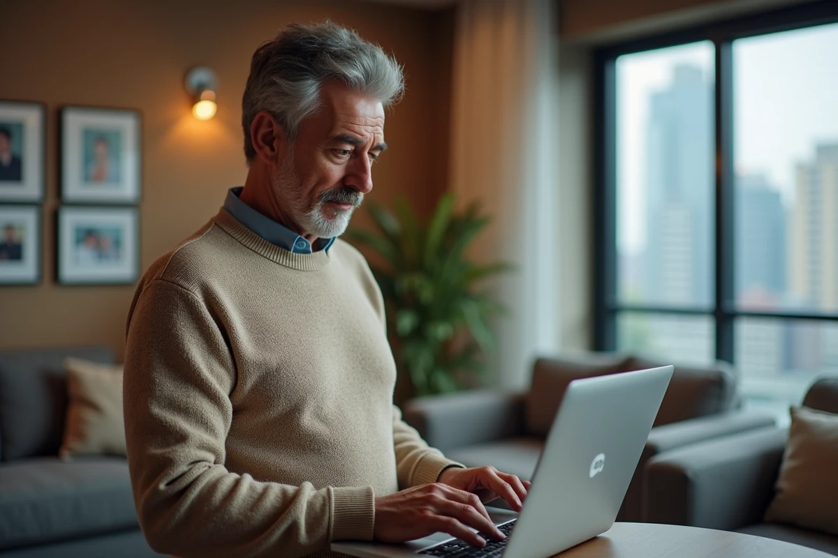 Homme utilisant son ordinateur pour une recherche en ligne